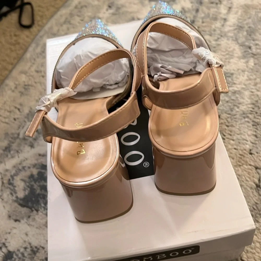 Bamboo Starlike Pump Heel Slingback 10 Nude Sparkle NEW